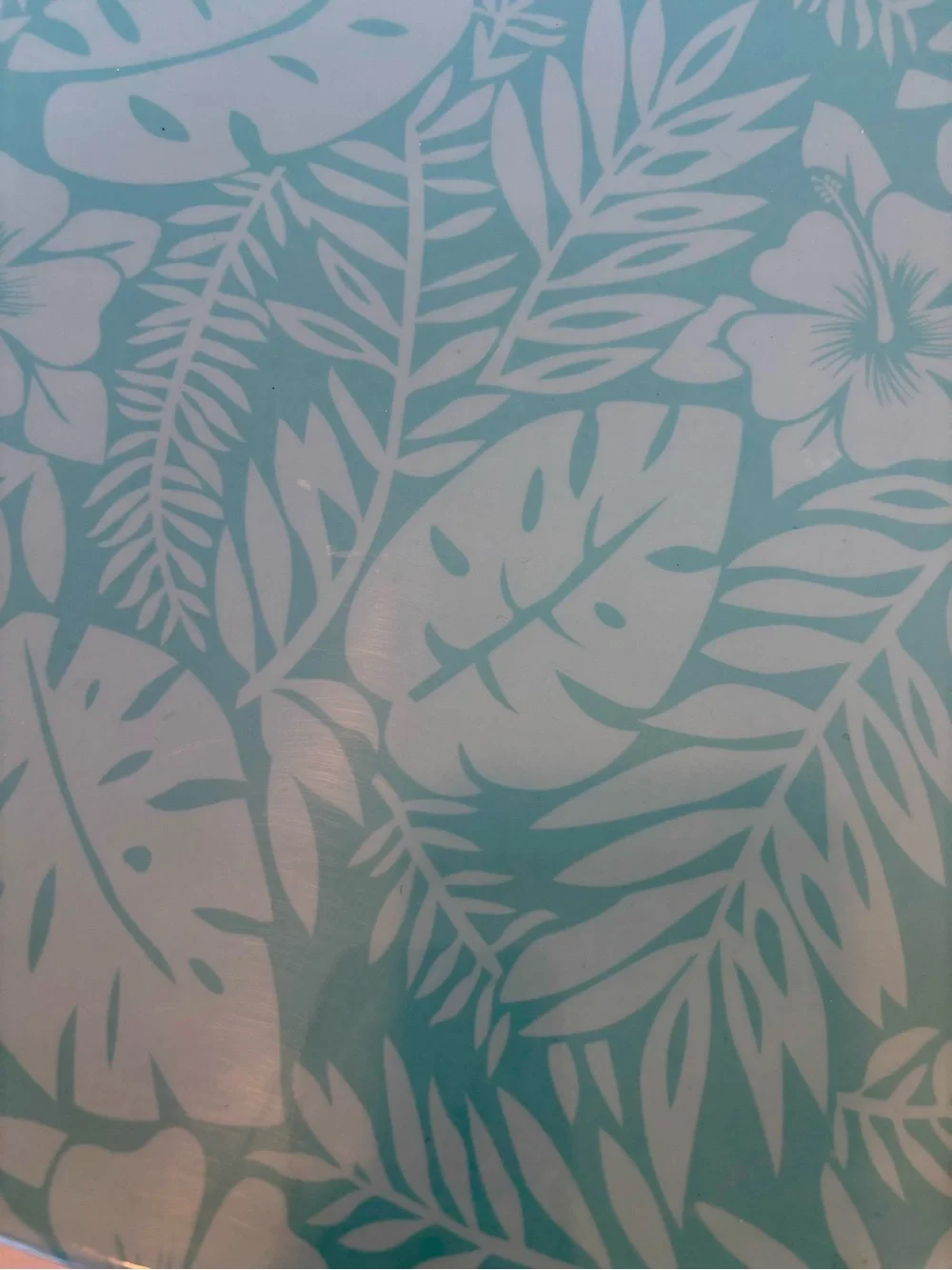 TWO! Tropical Blue Melamine Oval Serving Platters 16” Hawaiian Leaf Pattern